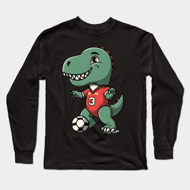 Green dinosaur playing football Long Sleeve T-Shirt by Spaceboyishere